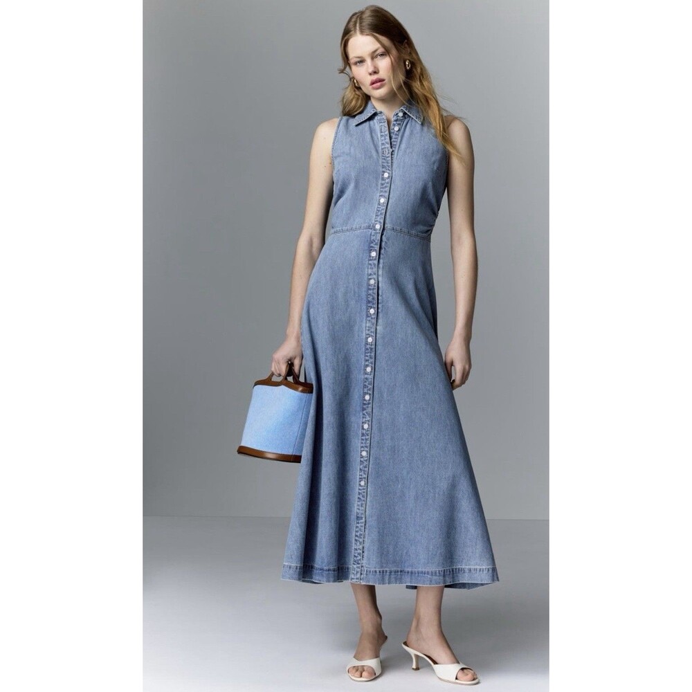 Veronica Beard Fuller Denim Midi Dress Sleeveless Shirtdress Size 4 EUC